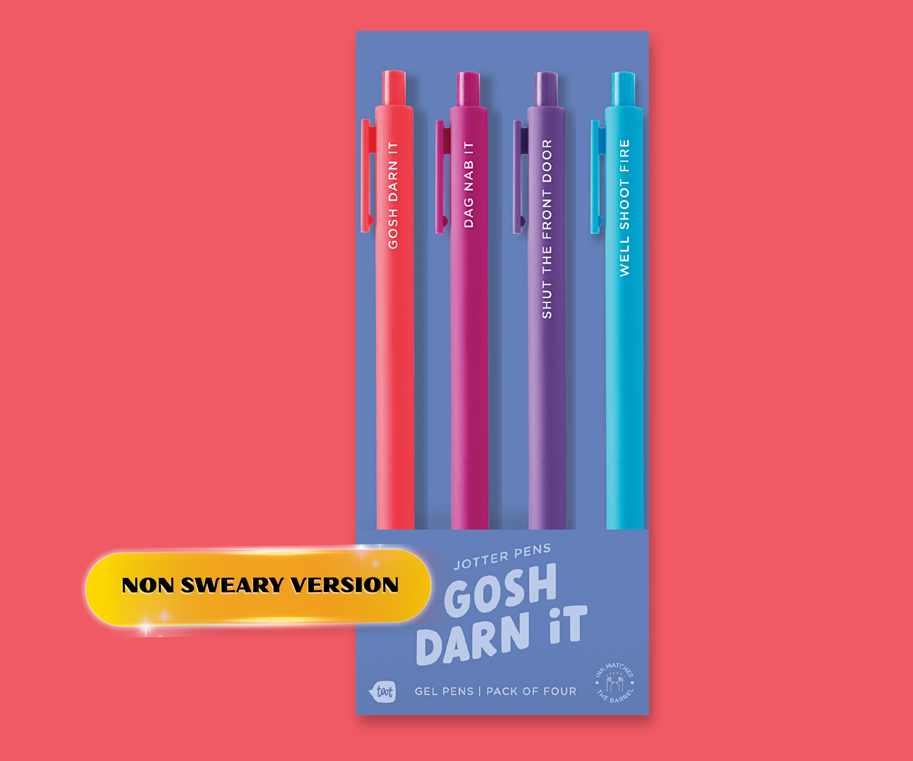 'GOSH DARN IT' GEL JOTTER PENS 4 PACK COLLECTION FUNNY NON SWEARY VERSION