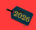 Blue luggage tag with 'Class of 2026' design on a red background