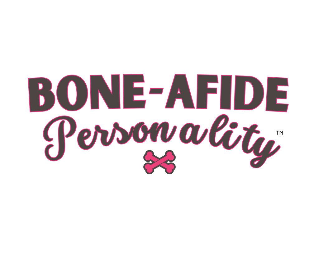 Logo with 'Bone-Afide Personality' text and a cross bone icon on a white background