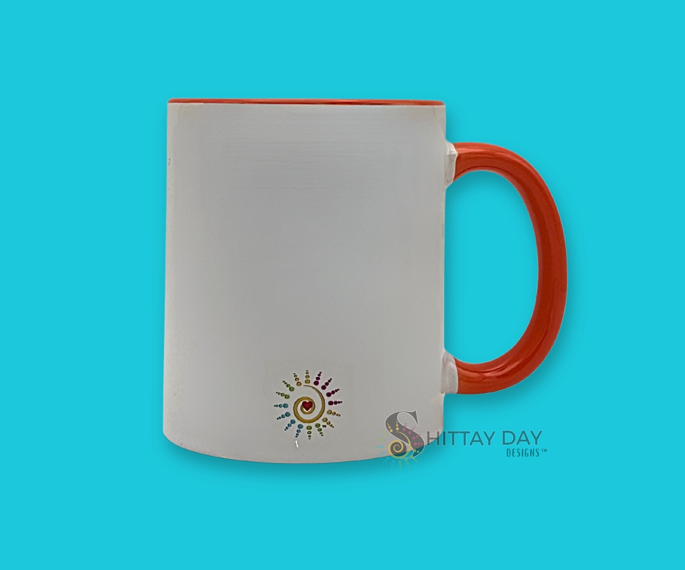 Back view of the Breakfast Club vintage-inspired 11.8 oz orange-and-white two-tone ceramic mug.
