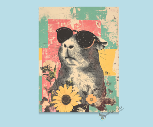 CAPYBARA SPIRIT ANIMAL | Cardcor™ Greetings — aluminum keepsake card with retro pop art capybara design, merchandised on a colorful background. Card+Decor by Shittay Day Designs.