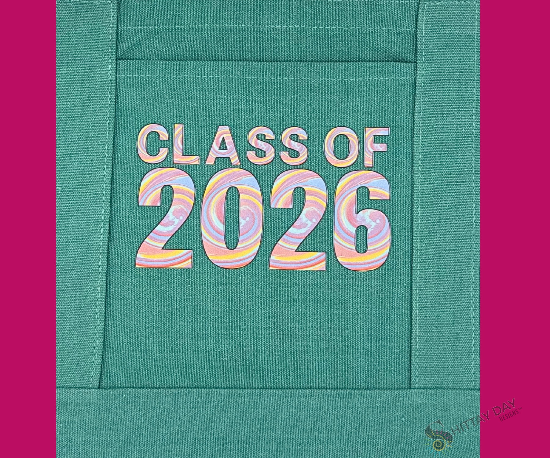 CLASS OF 2026 - CANVAS POCKET TOTE -SEA FOAM GREEN