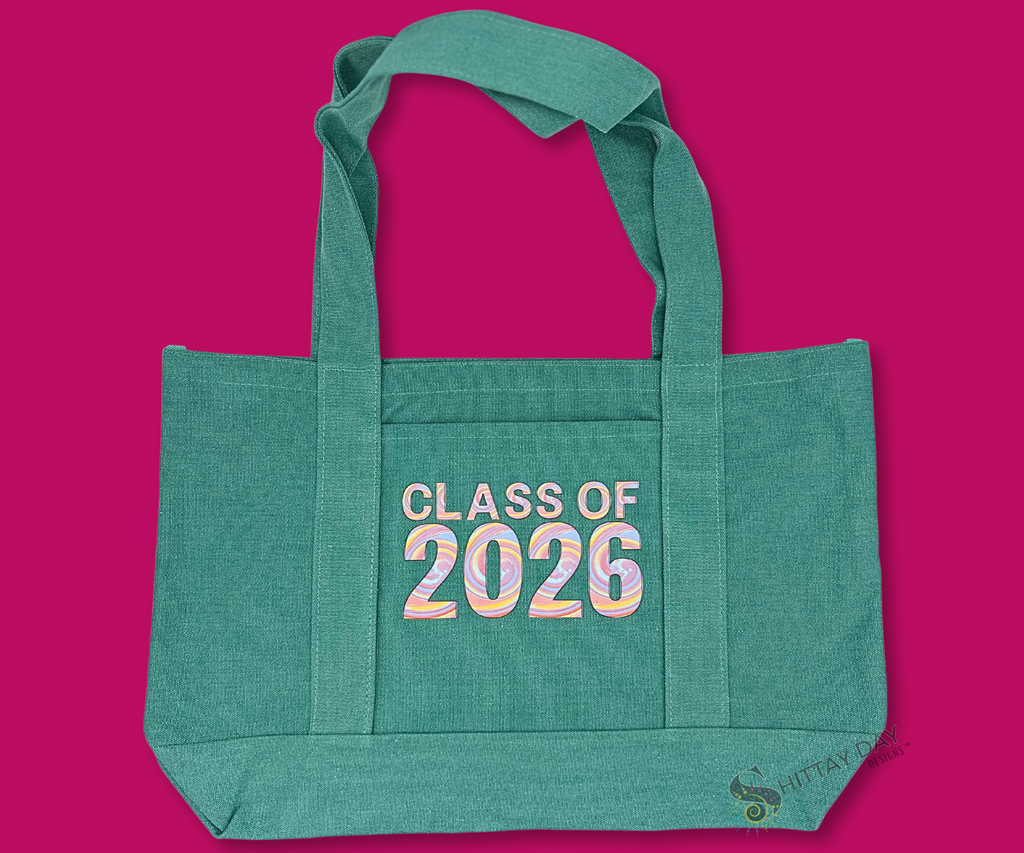 CLASS OF 2026 - CANVAS POCKET TOTE -SEA FOAM GREEN
