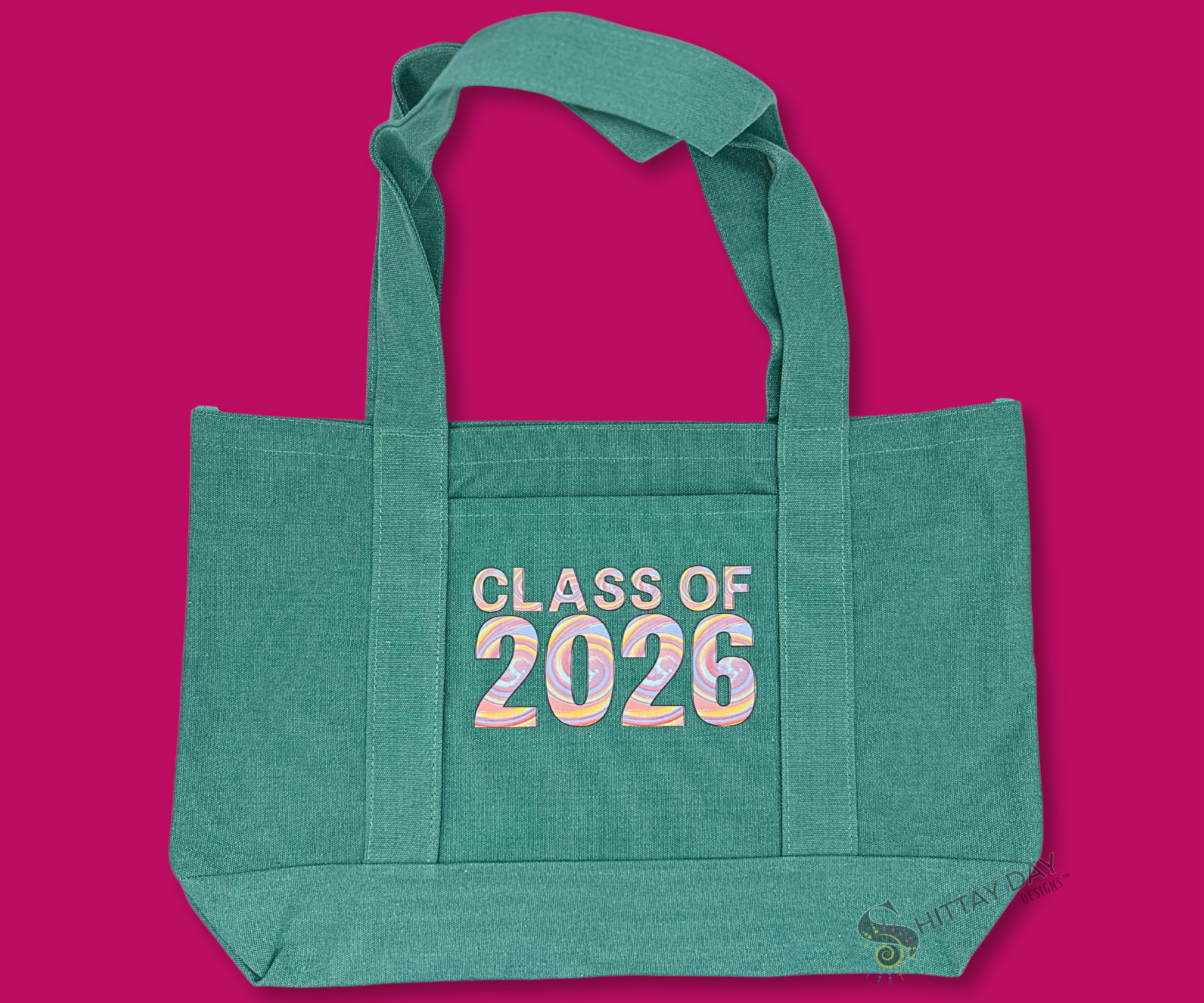 CLASS OF 2026 - CANVAS POCKET TOTE -SEA FOAM GREEN