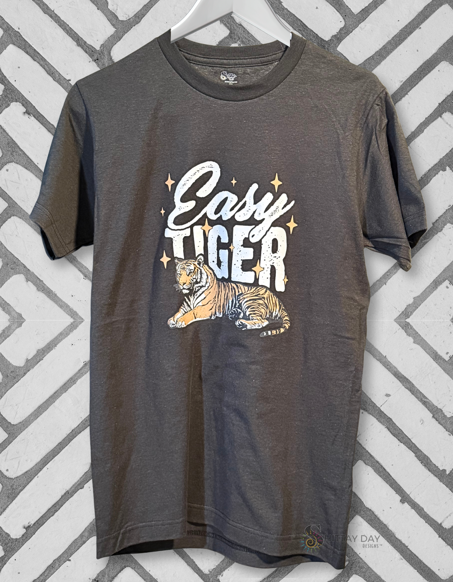 EASY TIGER - 100% COTTON T-SHIRT CHARCOAL GRAY