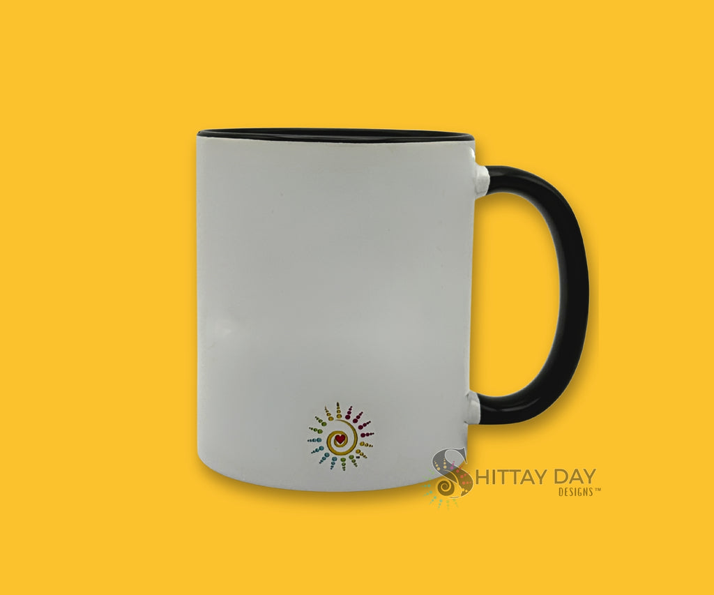 Alternate view of the Due to Personal Reasons, I'm Evil Now black-and-white two-tone ceramic mug with sarcastic heart design. Mug by Shittay Day Designs.
