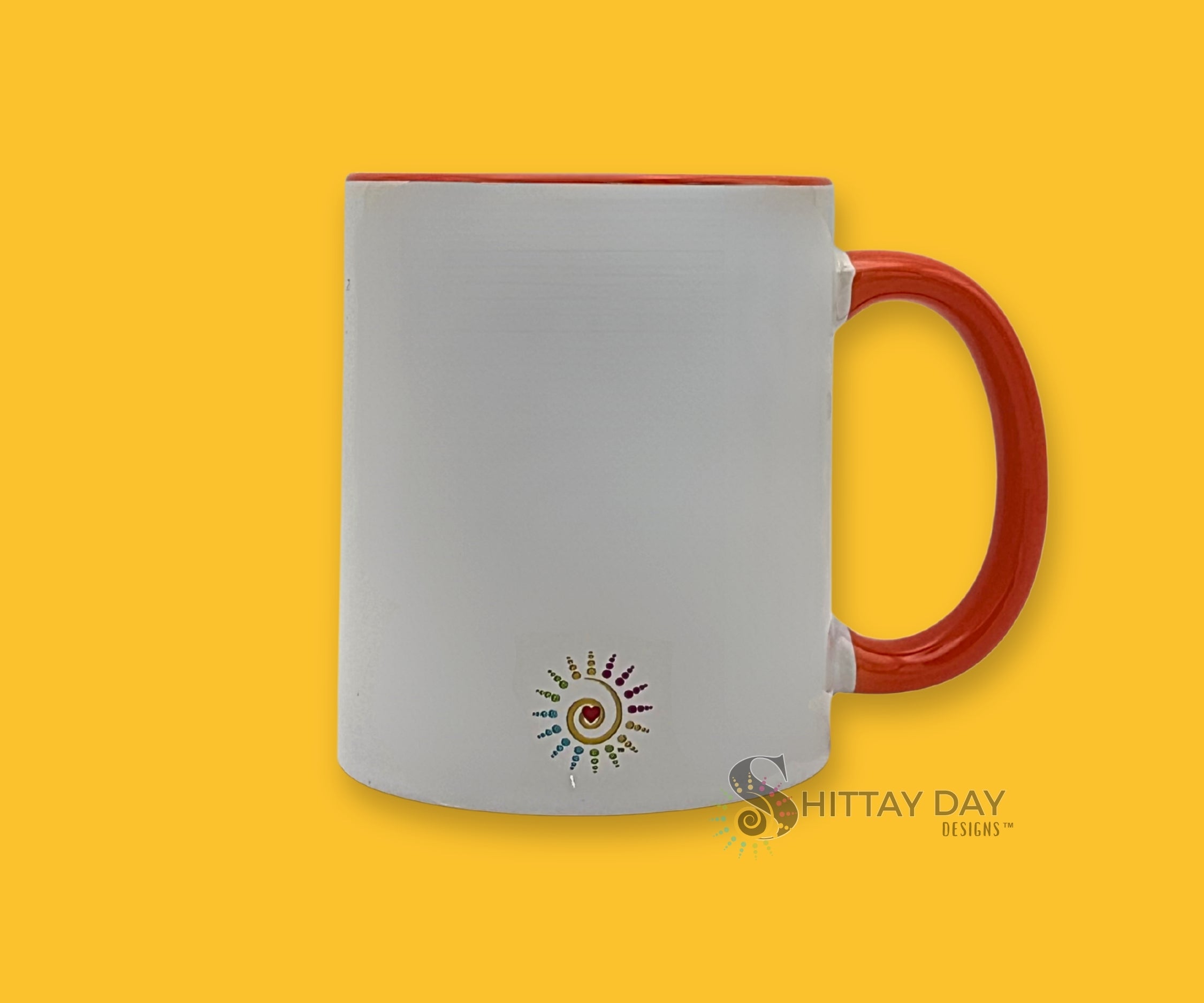 Back view of the What Fresh Hell Awaits Me Today 11 oz orange-and-white two-tone ceramic mug.

