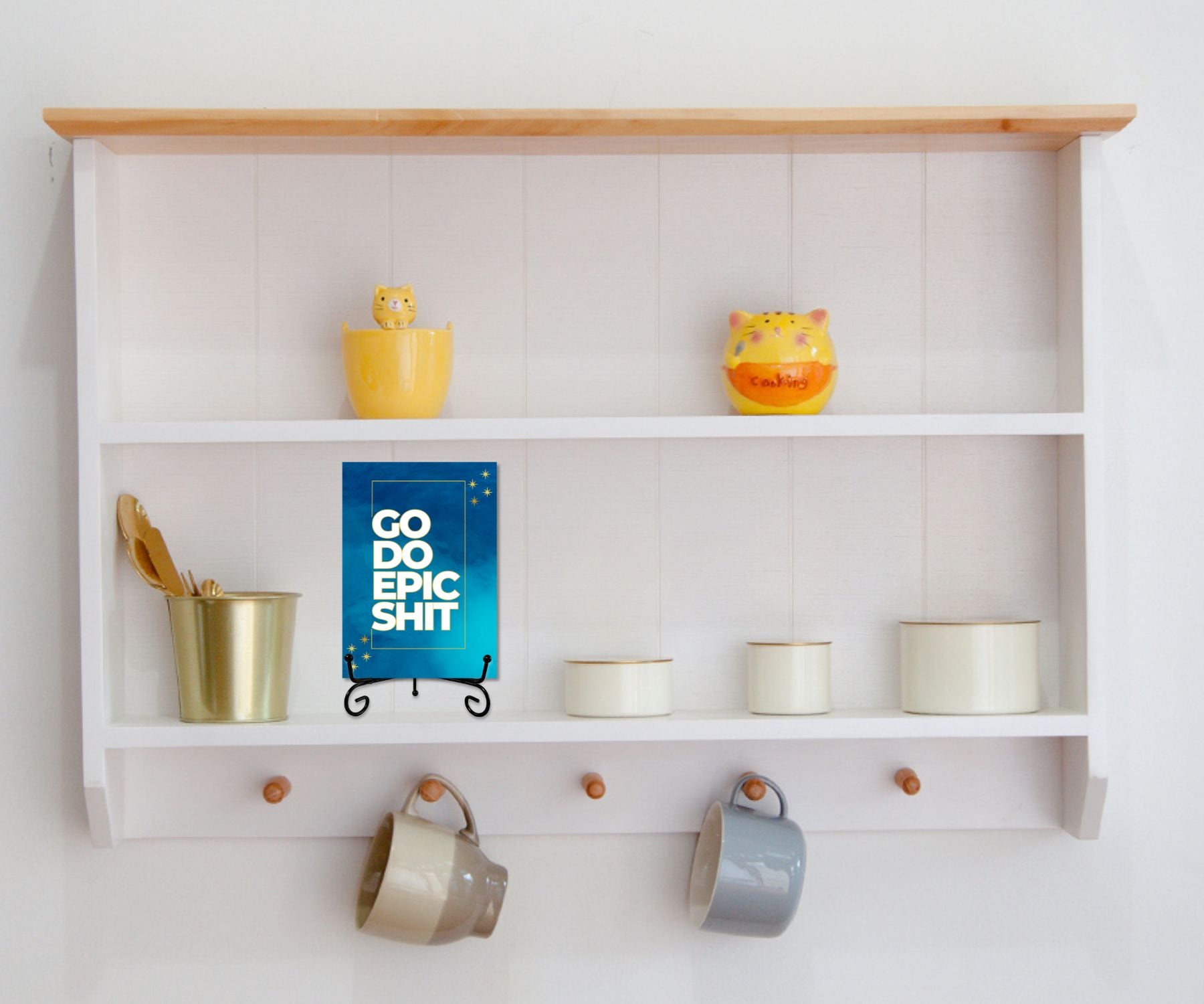Go Do Epic Shit | Cardcor™ Greetings — aluminum keepsake motivational card displayed on a shelf. Card+Decor by Shittay Day Designs.