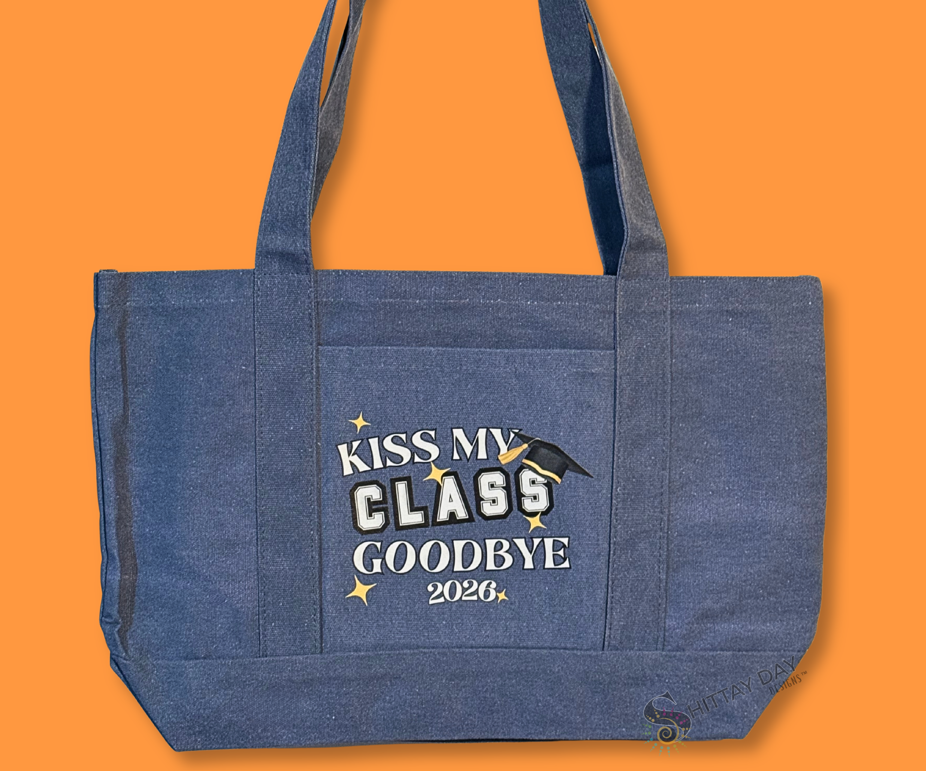 KISS MY CLASS - GRAD 2026 - CANVAS POCKET TOTE - DENIM BLUE