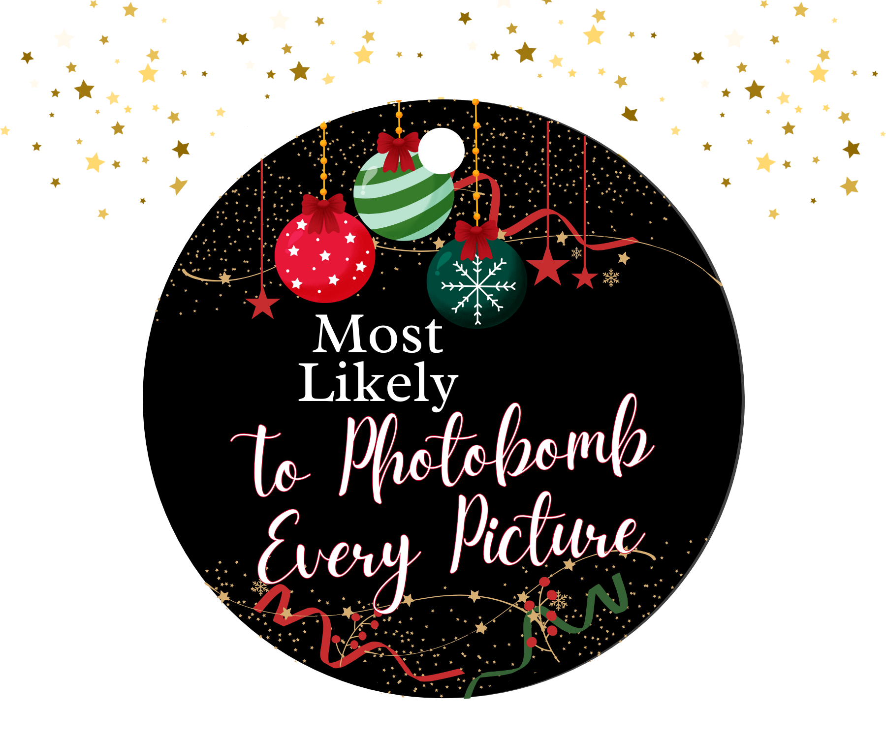 TO PHOTOBOMB EVERY PICTURE; MOST LIKELY CHRISTMAS ORNAMENT 2025