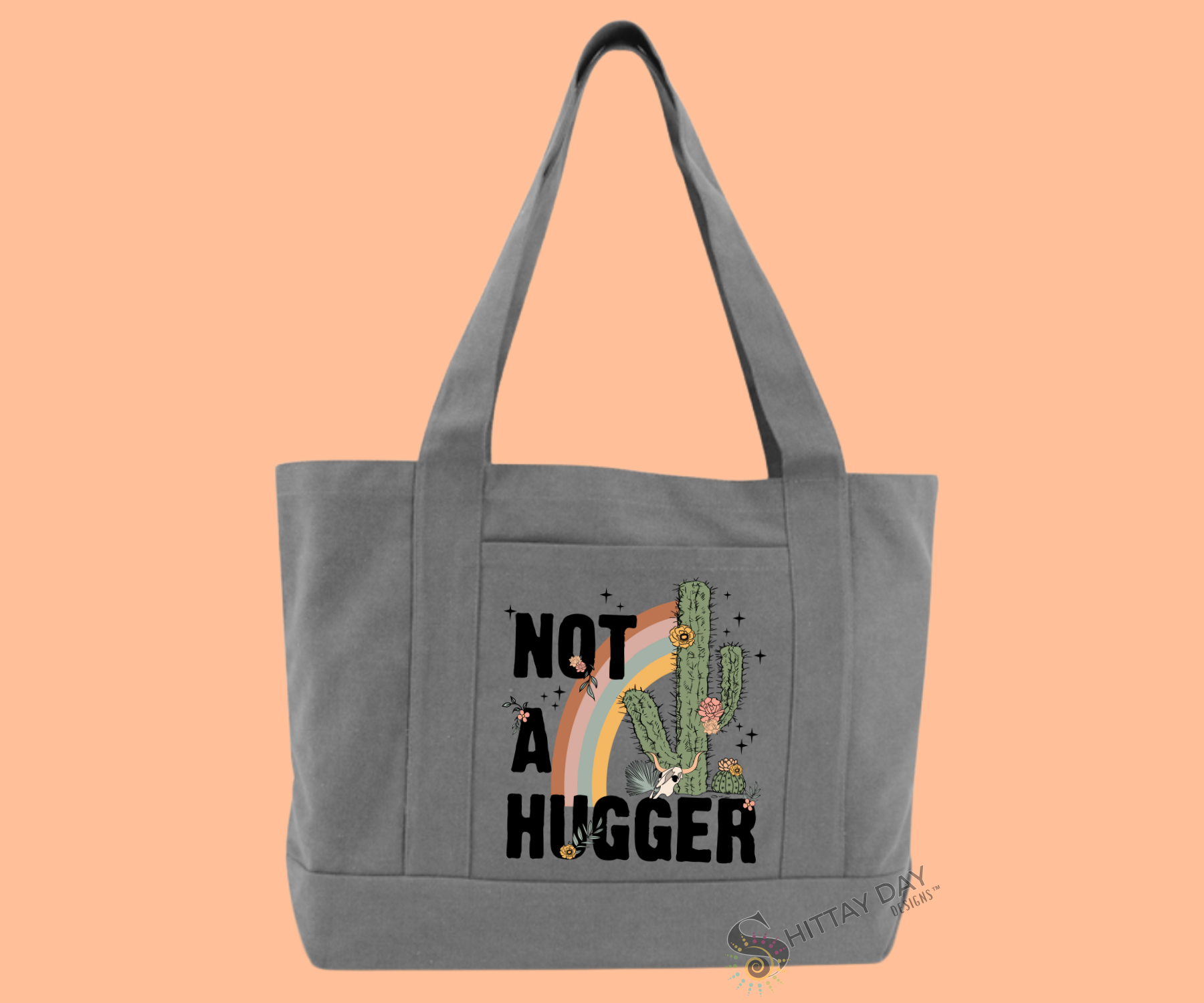 NOT A HUGGER-GRAY 100% COTTON CANVAS POCKET TOTE