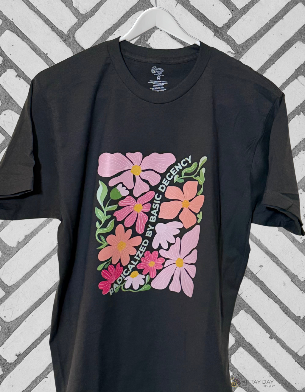 RADICALIZED BY BASIC DECENCY 100% COTTON T-SHIRT CHARCOAL GRAY