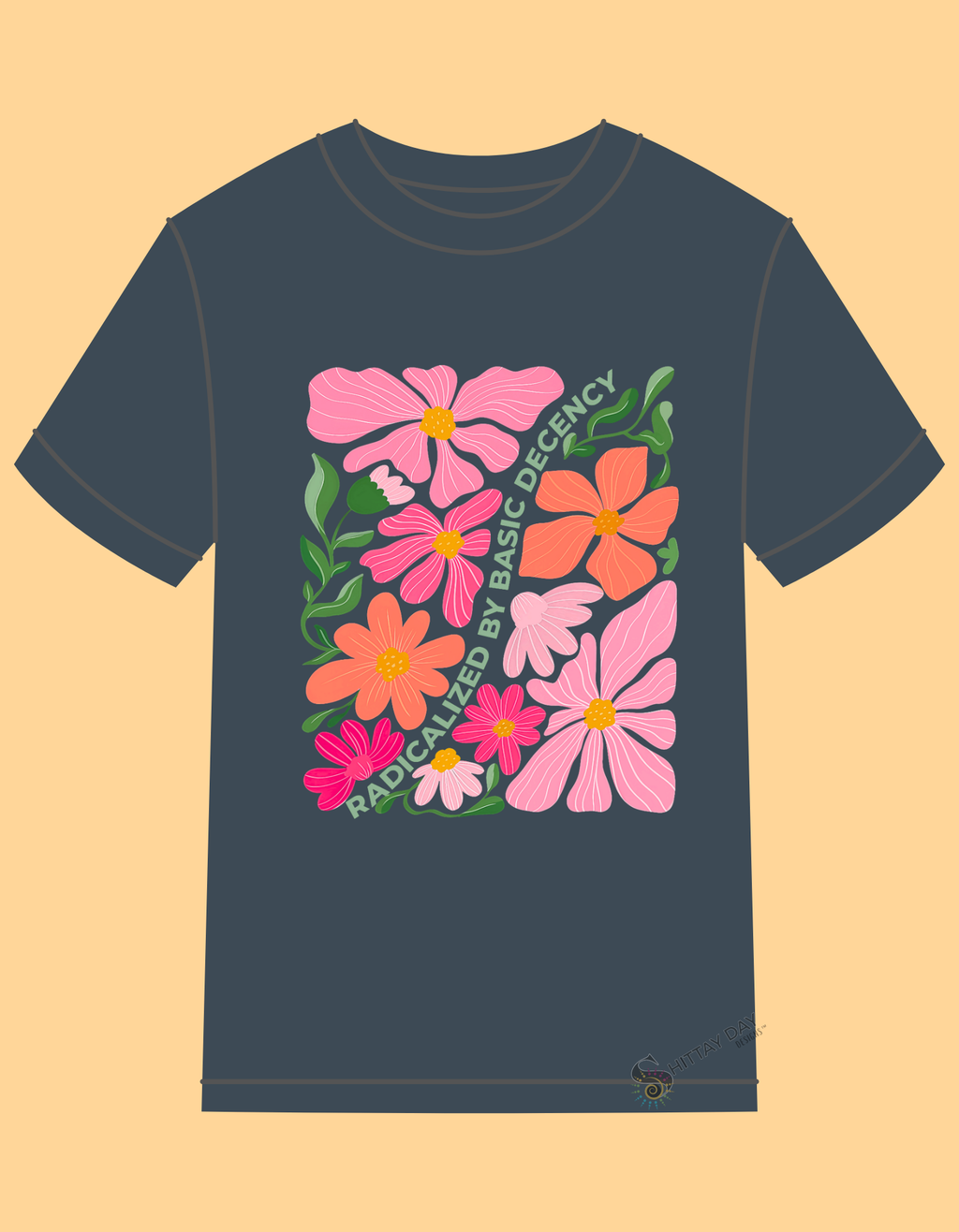 RADICALIZED BY BASIC DECENCY 100% COTTON T-SHIRT CHARCOAL GRAY