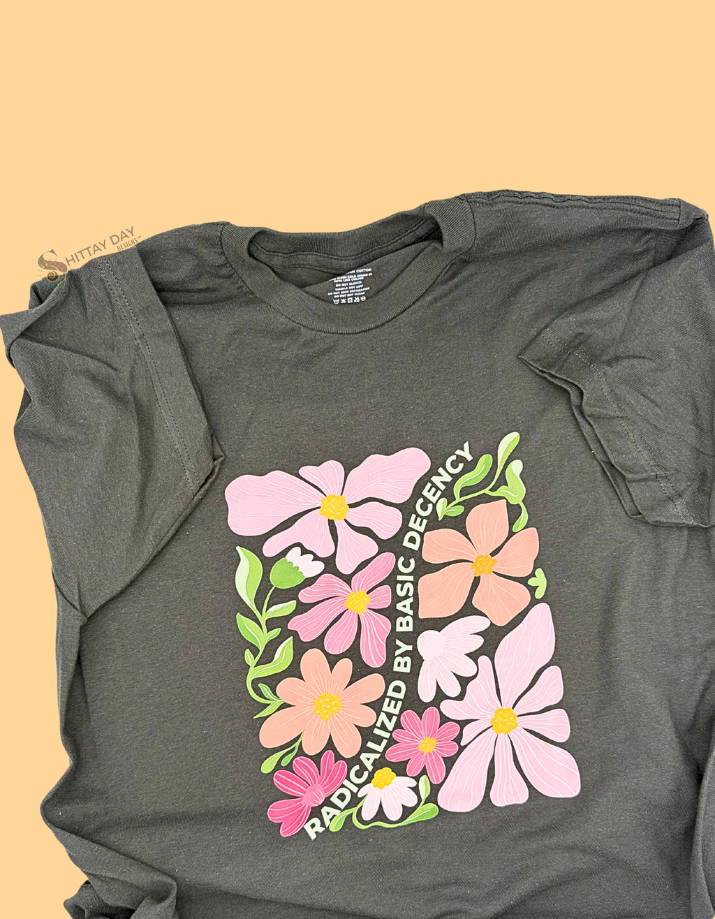 RADICALIZED BY BASIC DECENCY 100% COTTON T-SHIRT CHARCOAL GRAY