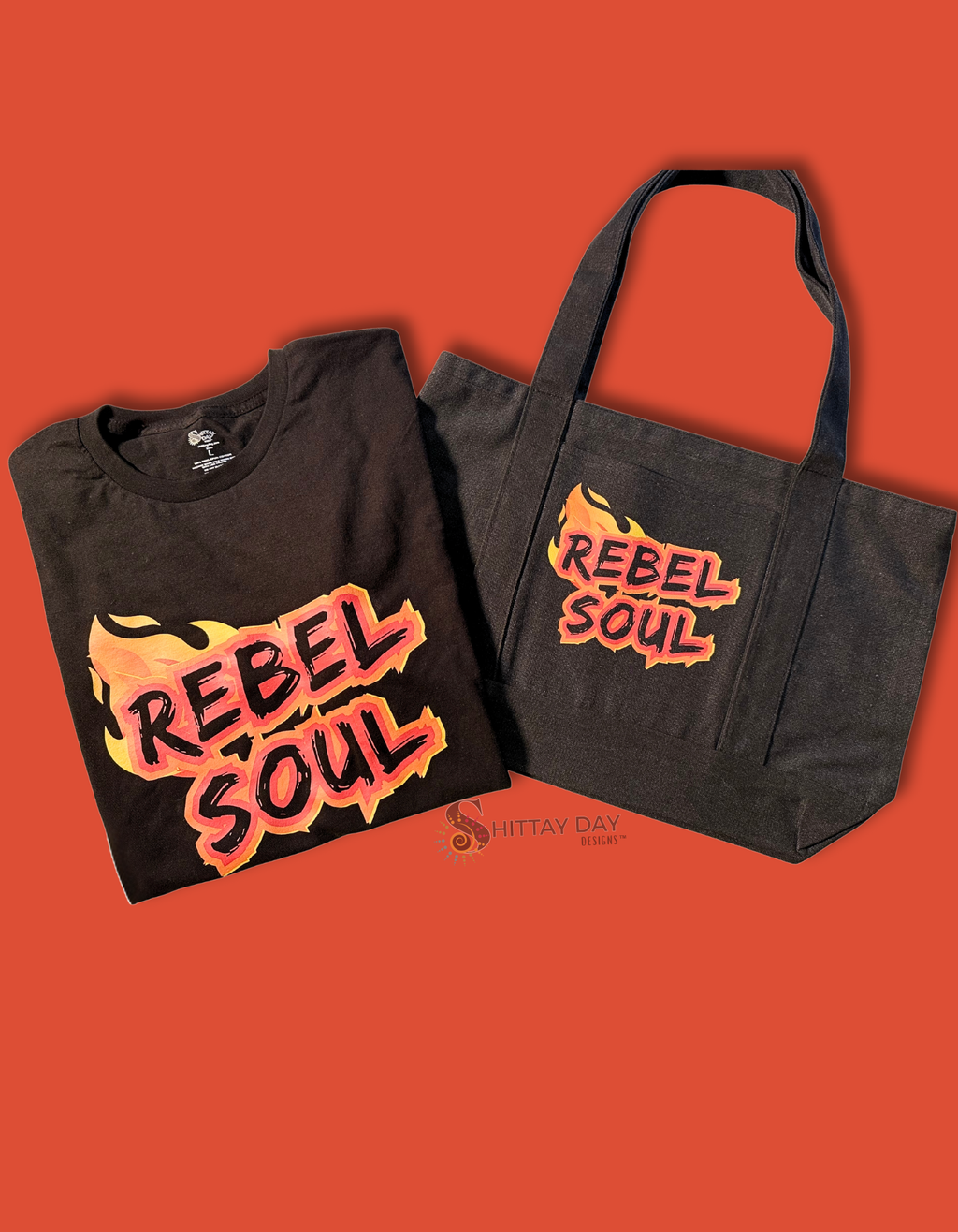 REBEL SOUL - BLACK 100% COTTON CANVAS POCKET TOTE