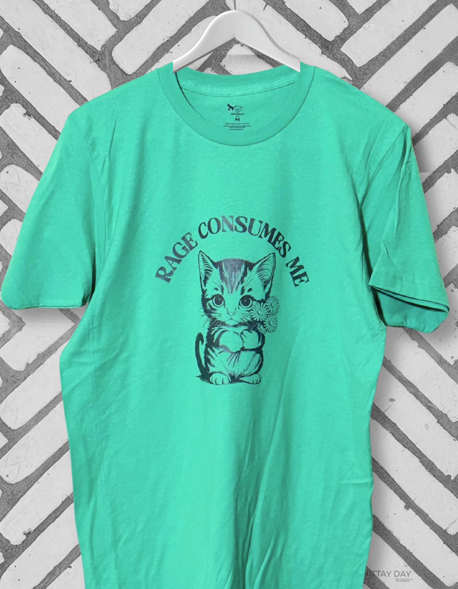 RAGE CONSUMES ME - FUNNY 100% COTTON T-SHIRT COLOR MINT GREEN