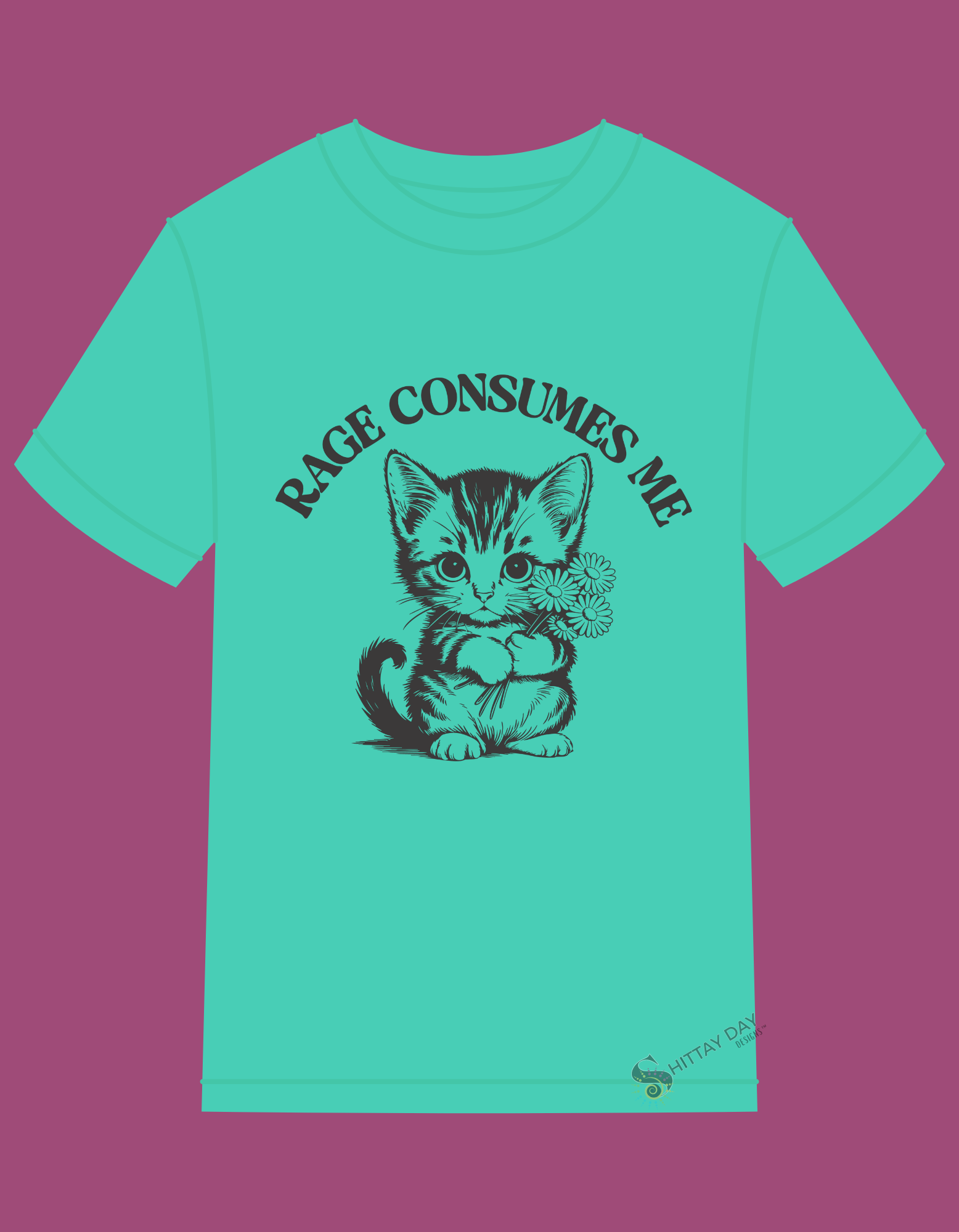 RAGE CONSUMES ME - FUNNY 100% COTTON T-SHIRT COLOR MINT GREEN