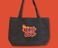 REBEL SOUL - BLACK 100% COTTON CANVAS POCKET TOTE