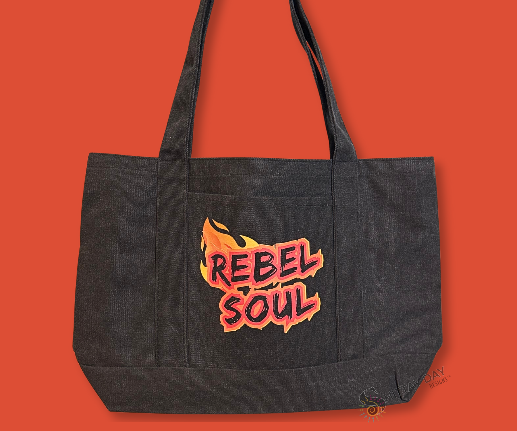 REBEL SOUL - BLACK 100% COTTON CANVAS POCKET TOTE