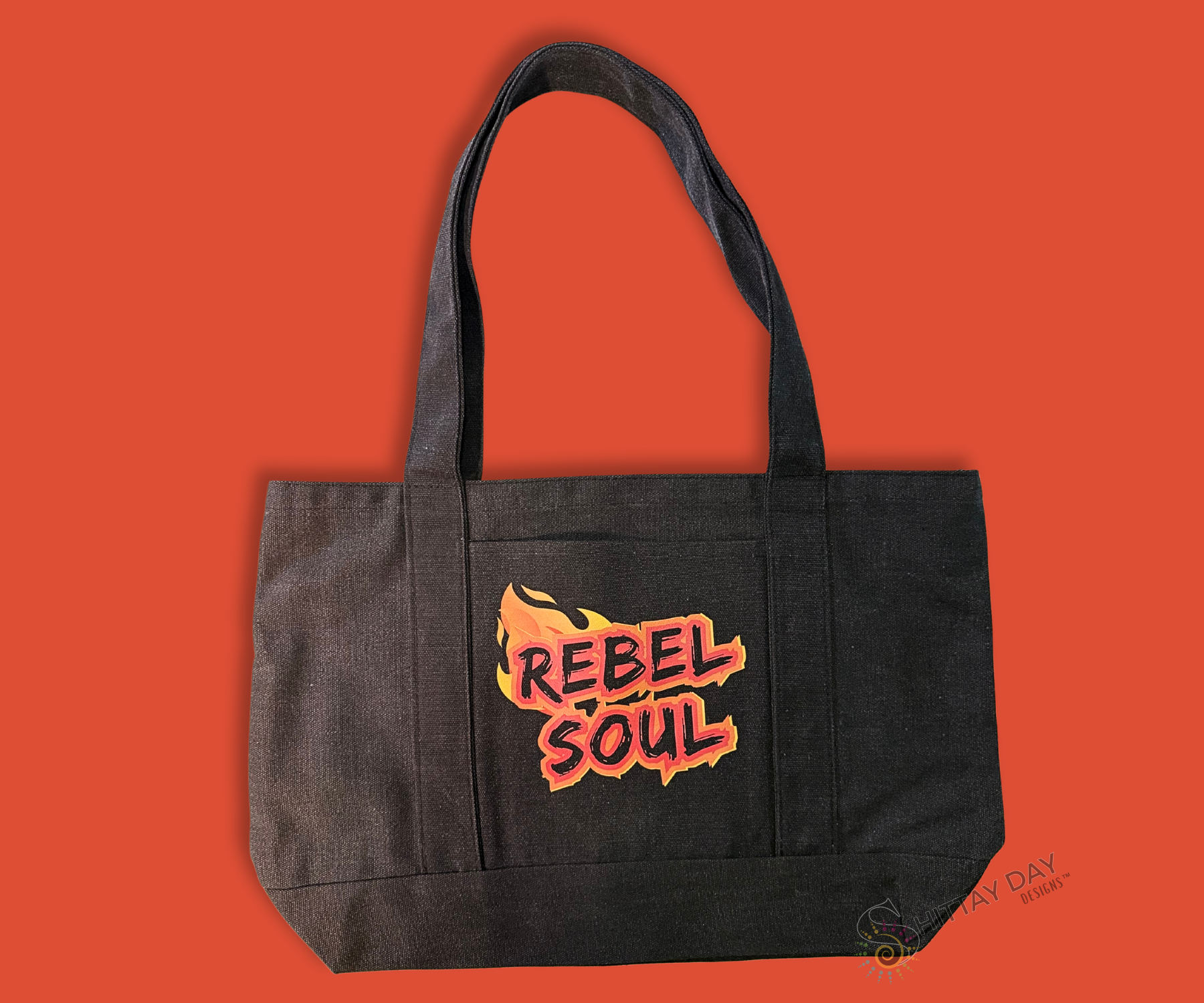 REBEL SOUL - BLACK 100% COTTON CANVAS POCKET TOTE