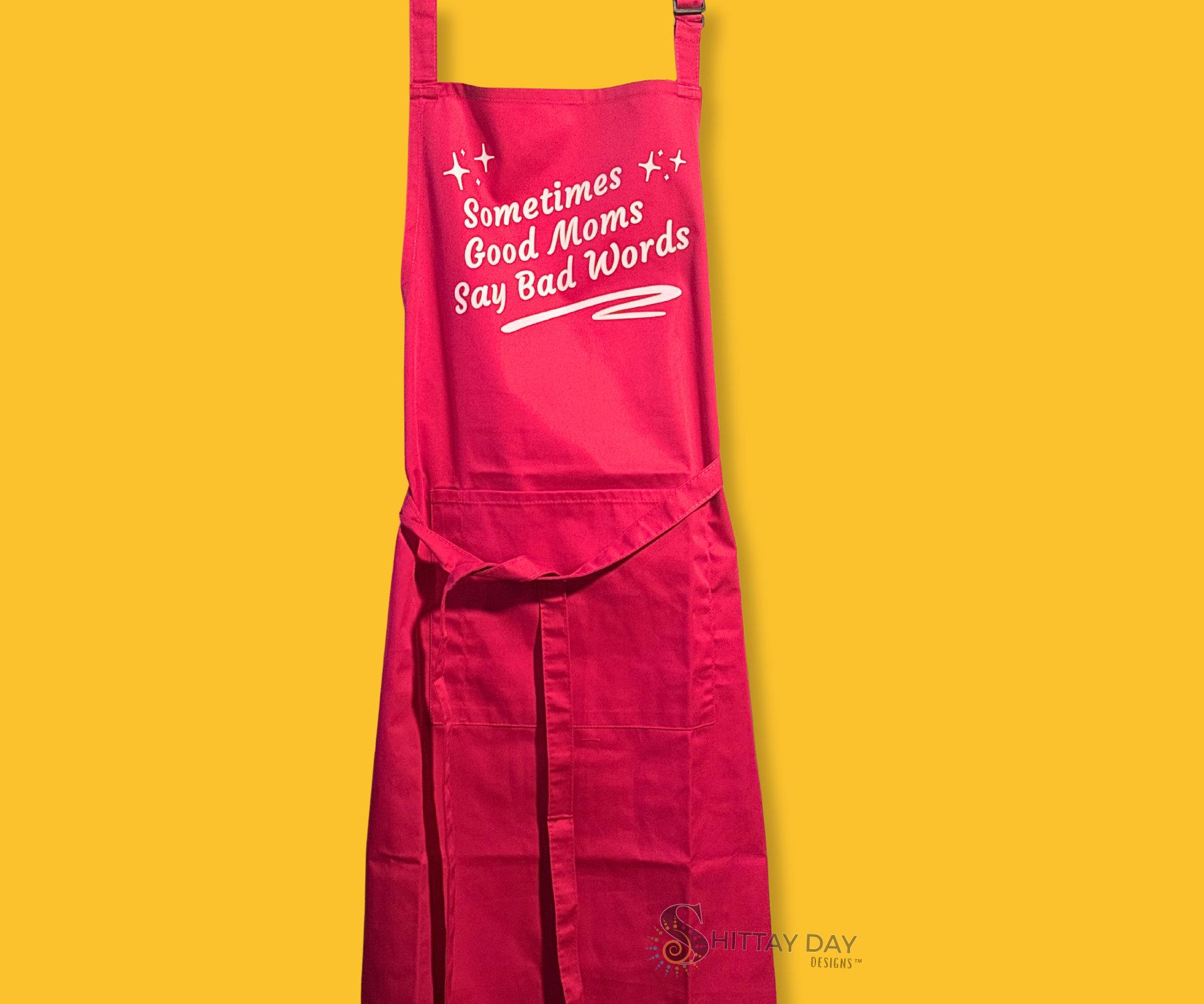 SOMETIMES GOOD MOMS SAY BAD WORDS SASSY BIB APRON  WITH POCKET - PINK