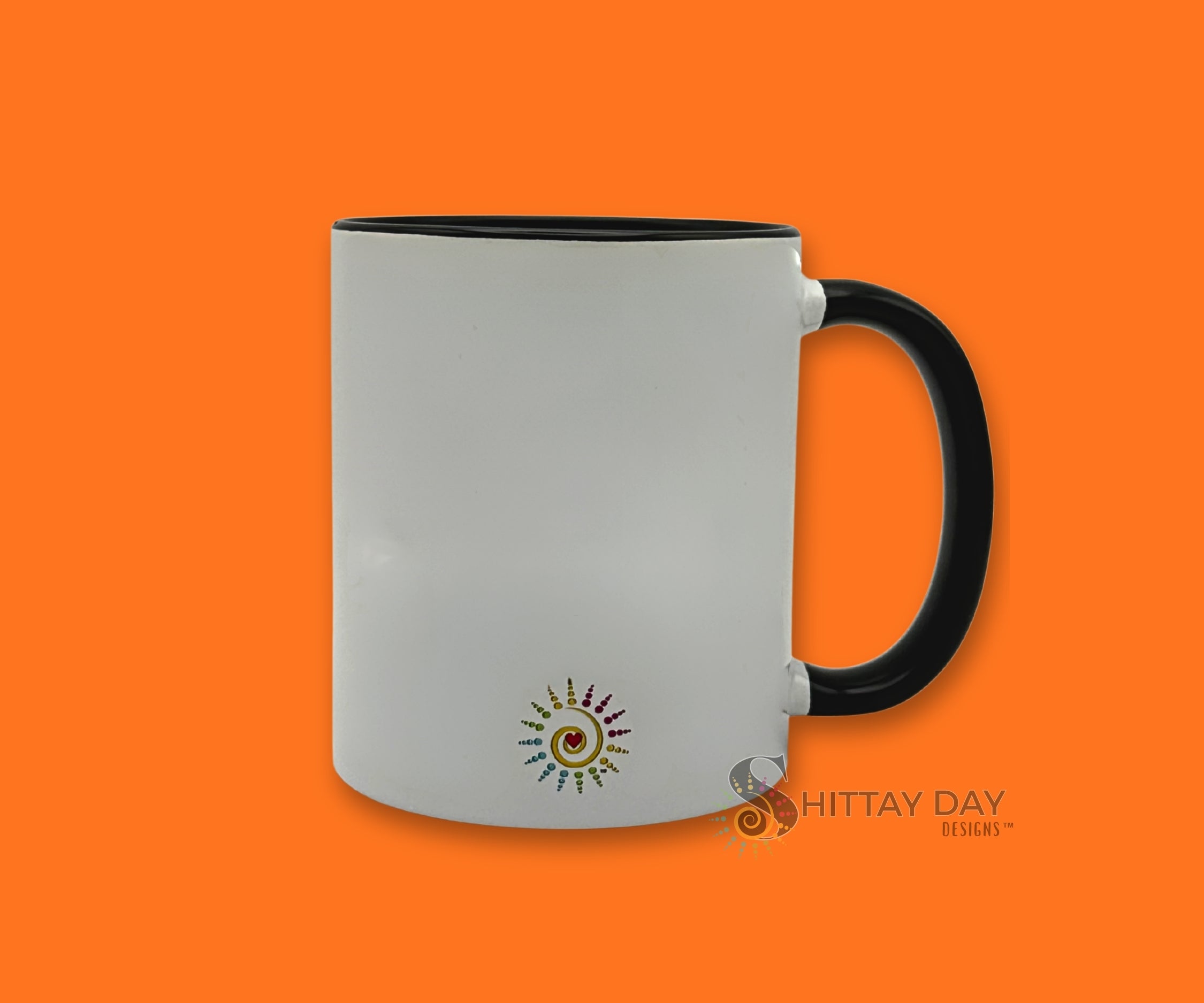 Back side product view of the I Like Spooky Sh*t & the Word F*ck two-tone ceramic mug with spooky bat and heart artwork. Mug by Shittay Day Designs.

