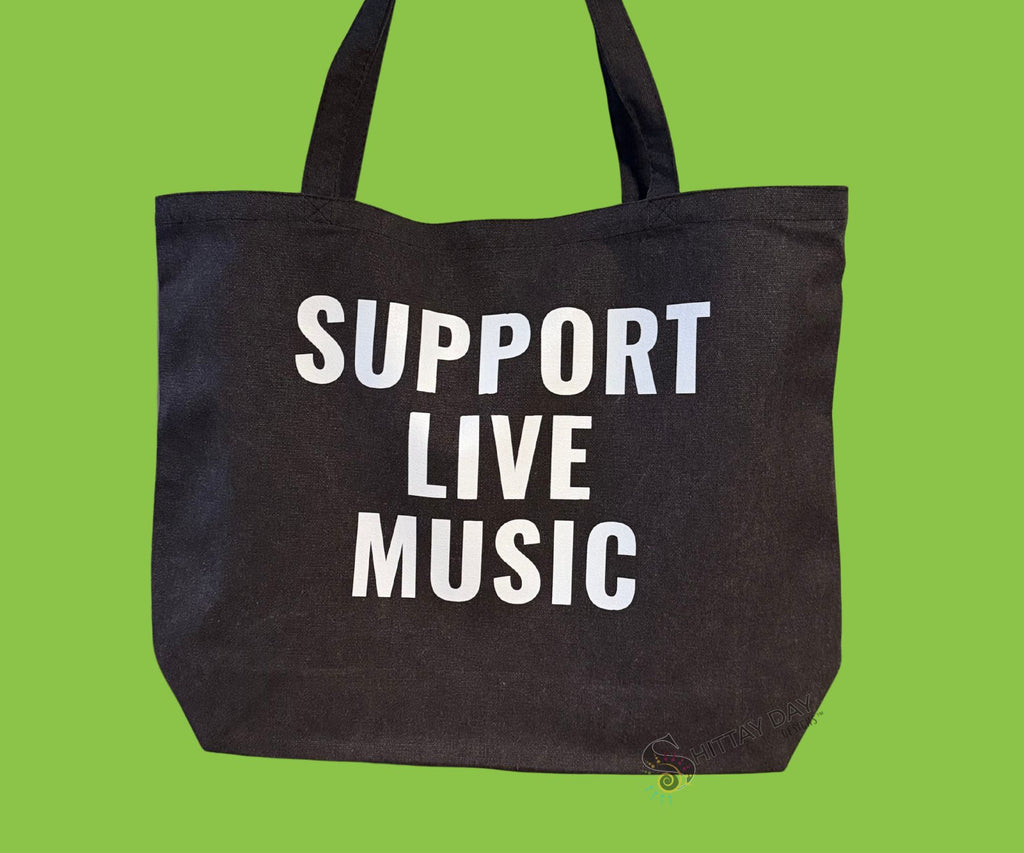 SUPPORT LIVE MUSIC - 100% COTTON CANVAS LARGE TOTE - BLACK