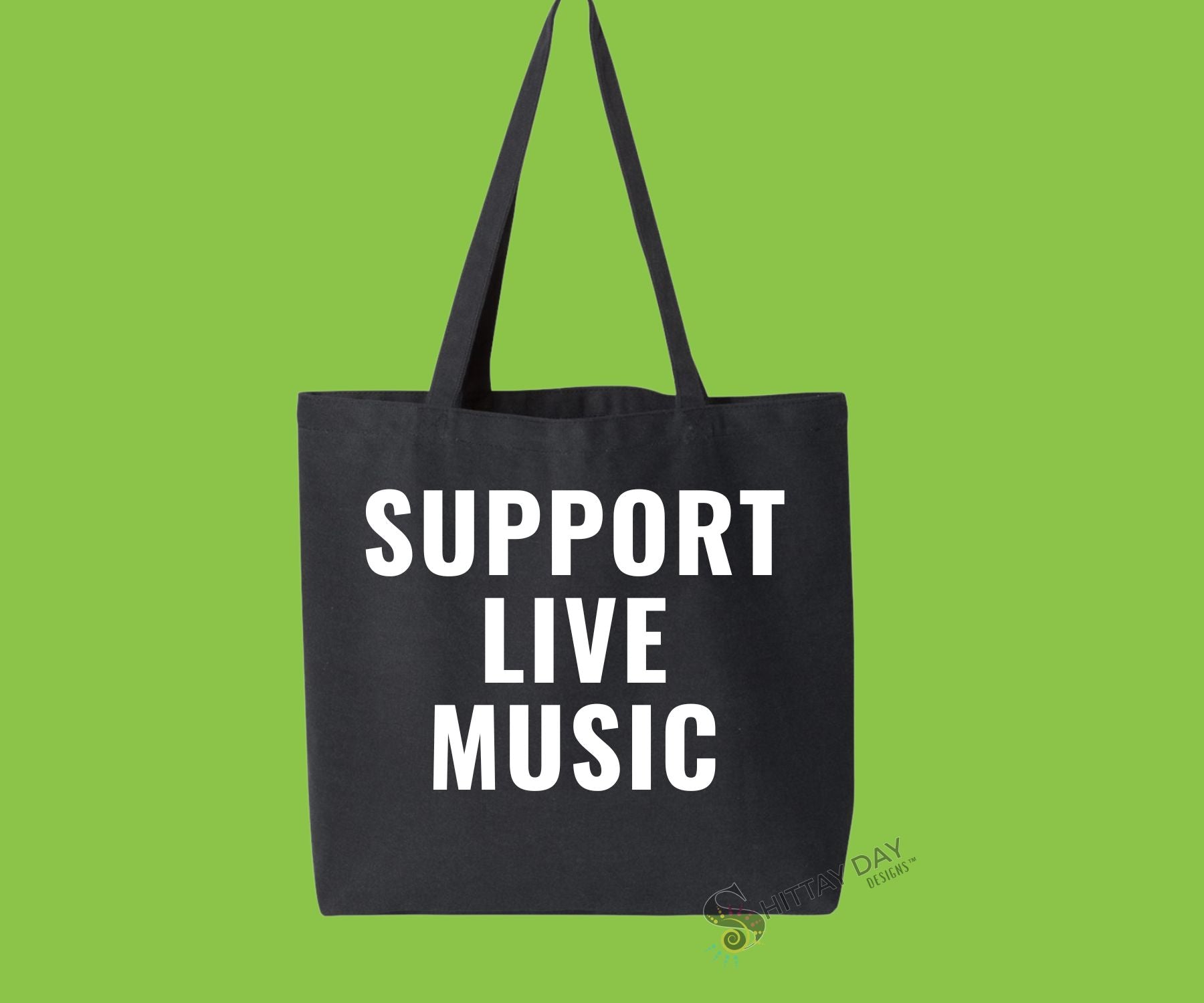 SUPPORT LIVE MUSIC - 100% COTTON CANVAS LARGE TOTE - BLACK