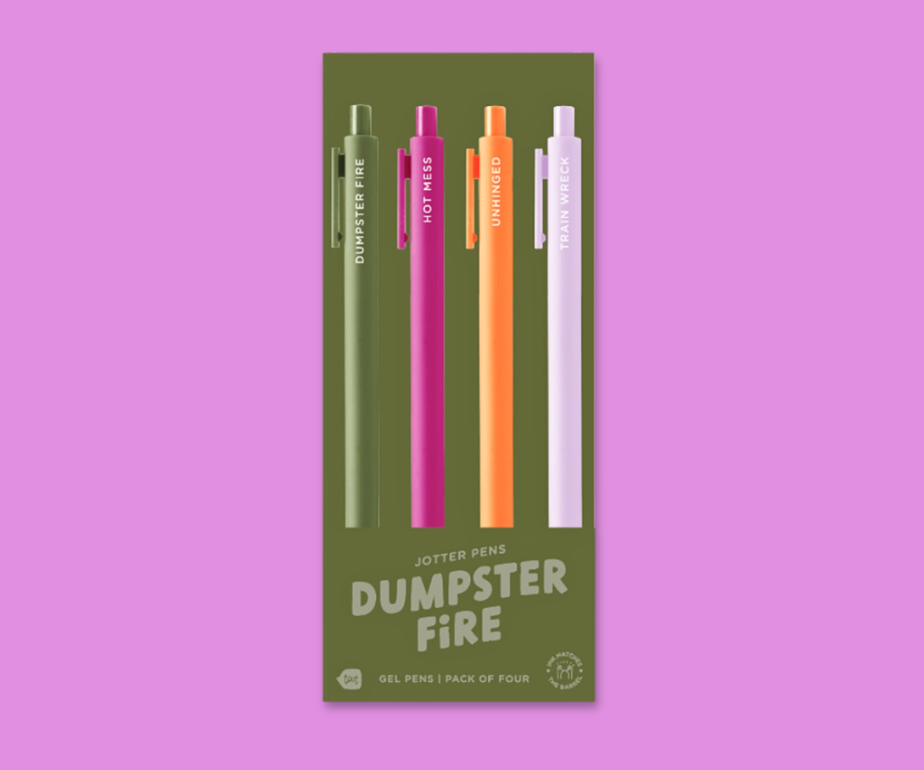 DUMPSTER FIRE GEL PEN FUNNY SARCASTIC JOTTER 4 PACK SET