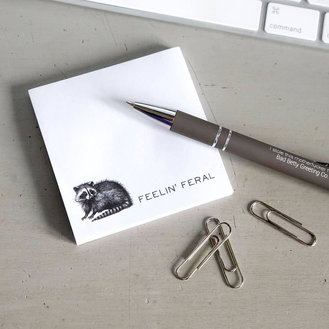 FEELIN' FERAL FUNNY SARCASTIC RACCOON STICKY NOTE PAD