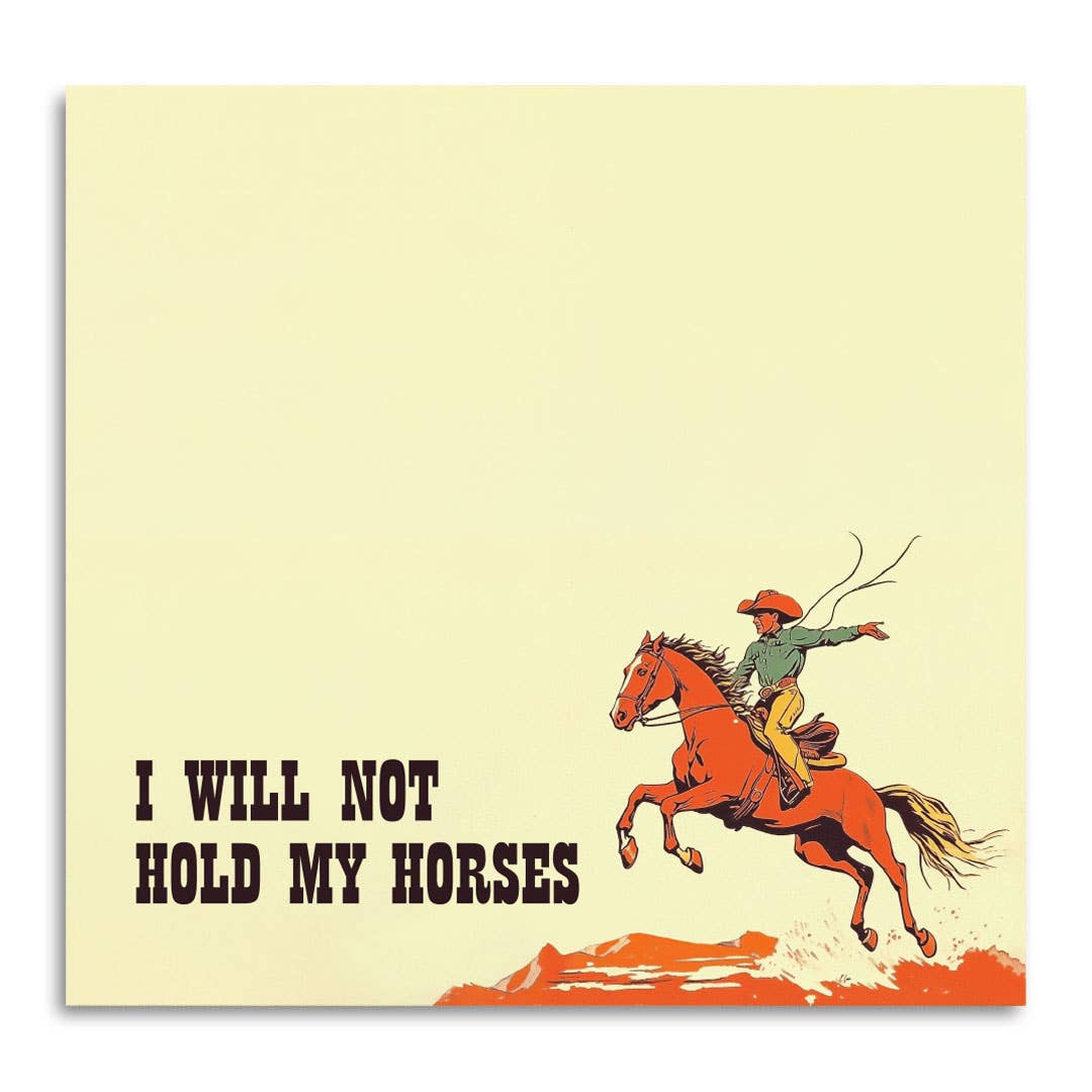 I WILL NOT HOLD MY HORSES FUNNY SARCASTIC COWBOY STICKY NOTE PAD