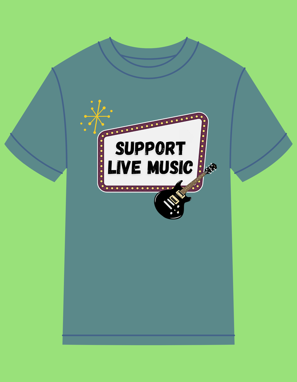 SUPPORT LIVE MUSIC - SLATE BLUE- 100% RING SPUN COTTON T-SHIRT